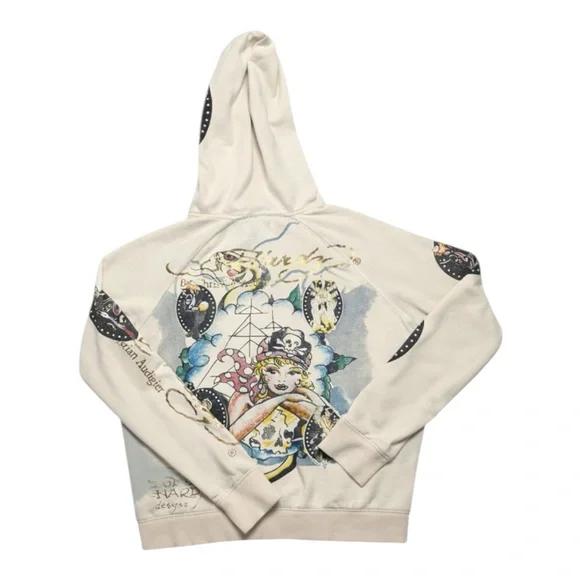 Rare Vintage Ed Hardy Skull Zip Hoodie Y2K Tattoo Streetwear Size L #125-030240 - Picture 4 of 16